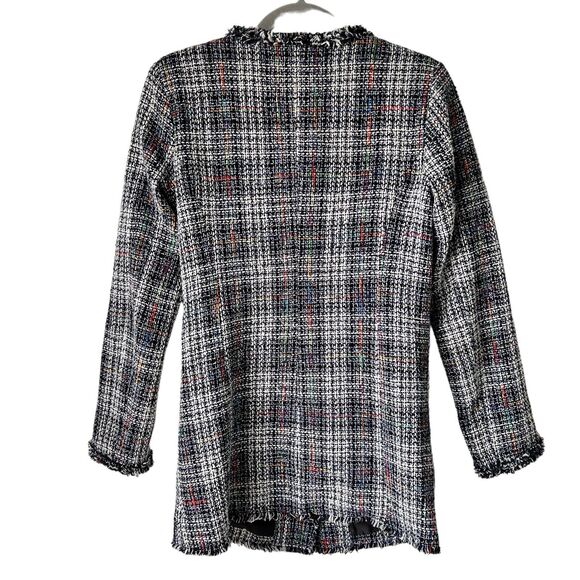 Fringed Plaid Jacket Boucle Women S Blue White Blazer Classic Professor Academia - Picture 7 of 16